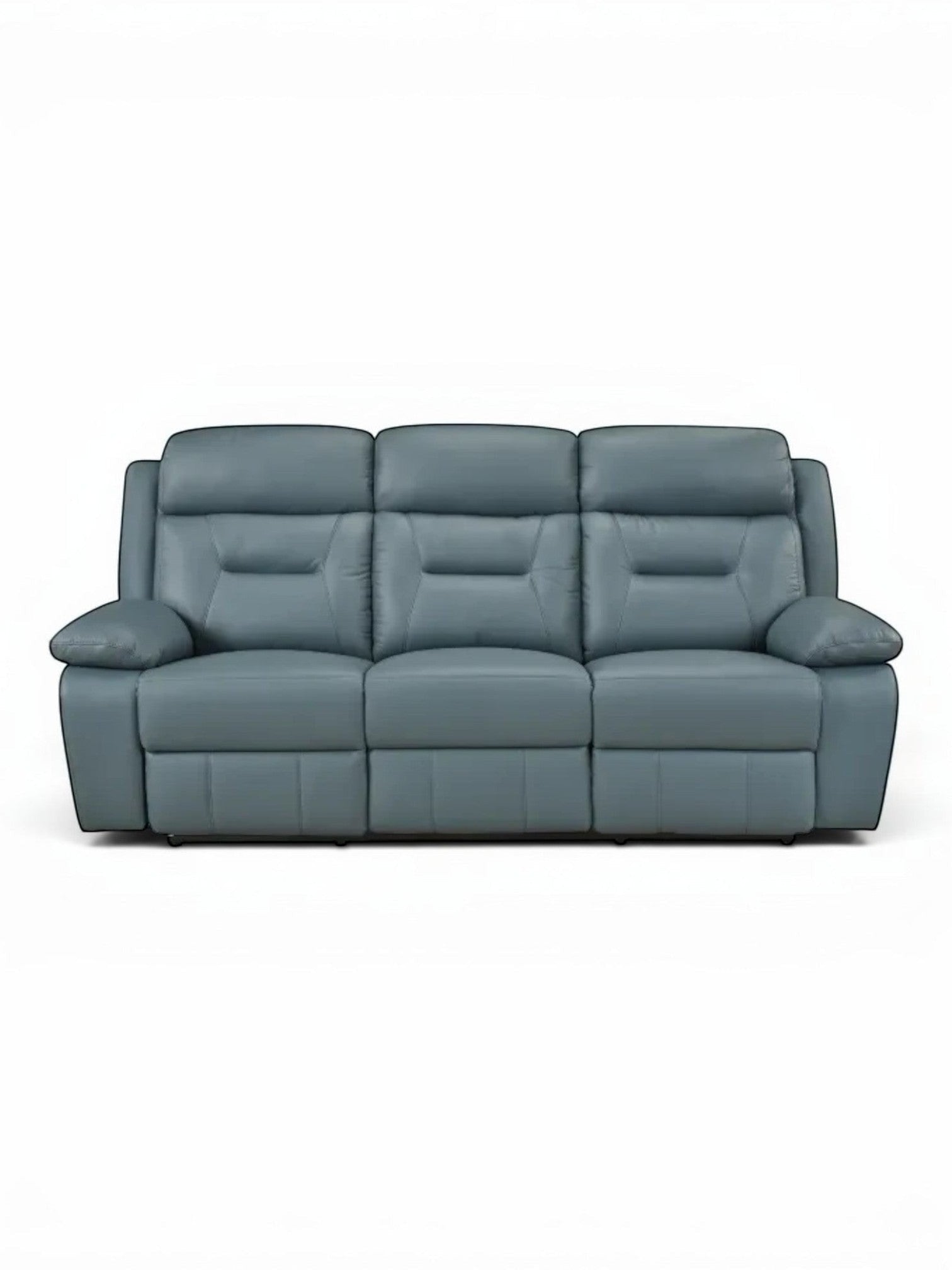 TOCO Meubles Canapé inclinable Monroe bleu en cuir, 3 places, design capitonné, idéal pour salon.