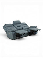 TOCO Meubles Canapé inclinable Monroe bleu gris en cuir, 3 places, avec repose-pieds relevés et appuie-tête réglable.