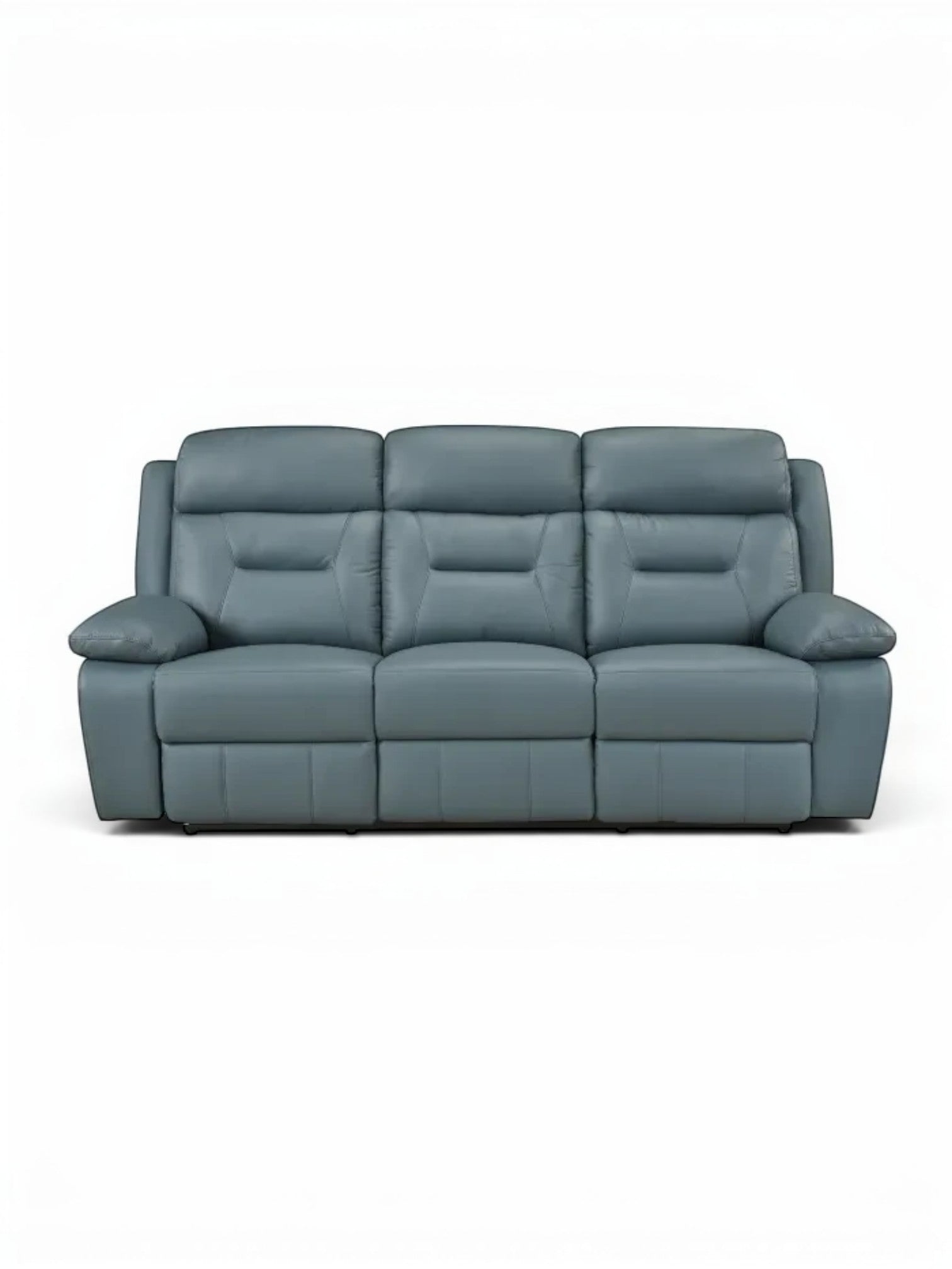 TOCO Meubles Canapé inclinable Monroe bleu gris en cuir, 3 places, confortable et moderne pour salon.