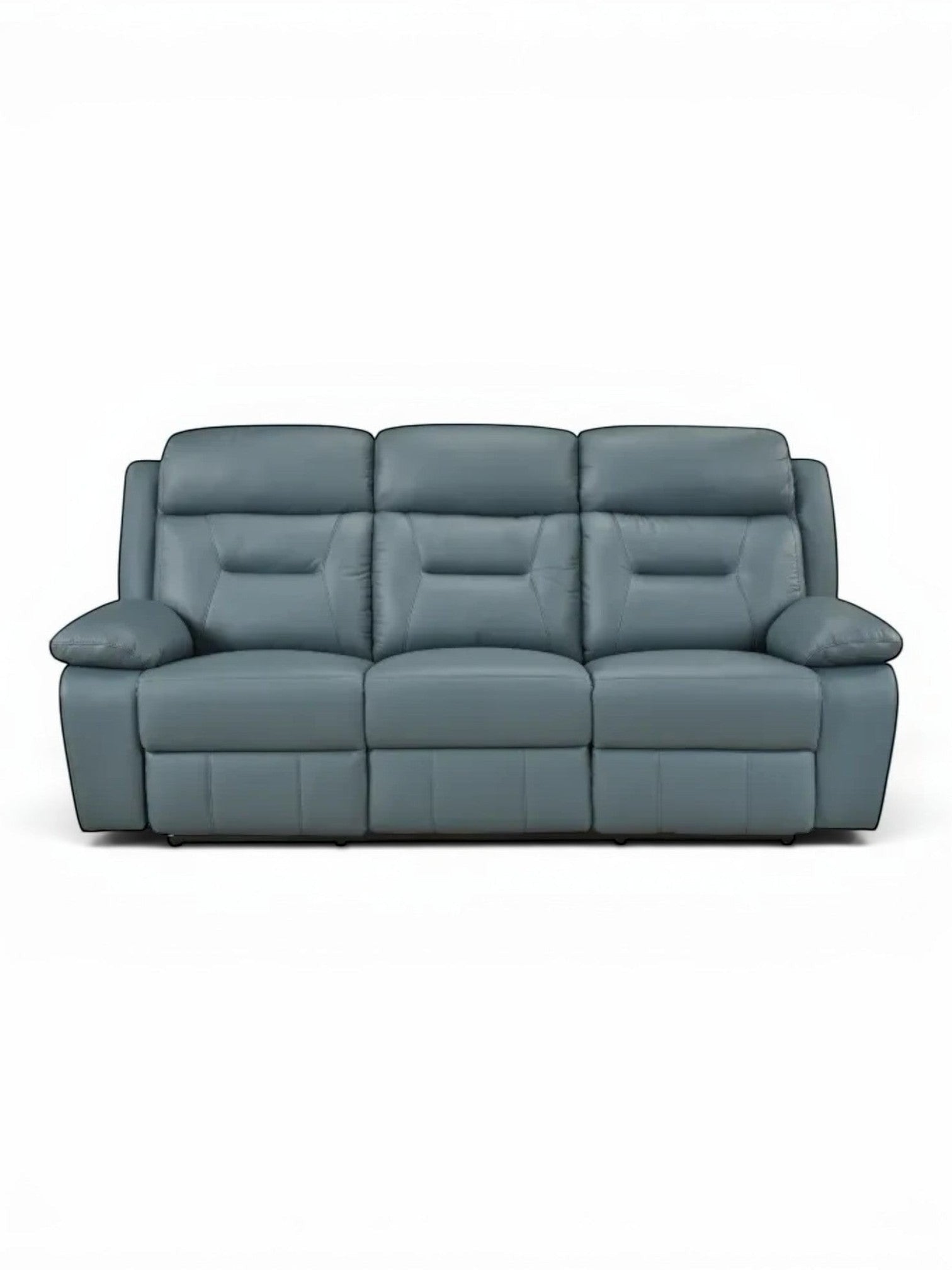 TOCO Meubles Canapé inclinable Monroe bleu gris en cuir, 3 places, confortable et moderne pour salon.