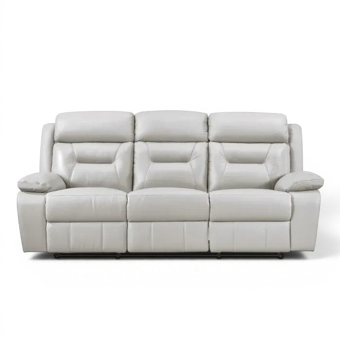 TOCO Meubles Sofa inclinable Monroe gris clair en cuir, 3 places, confortable et pratique pour un salon.