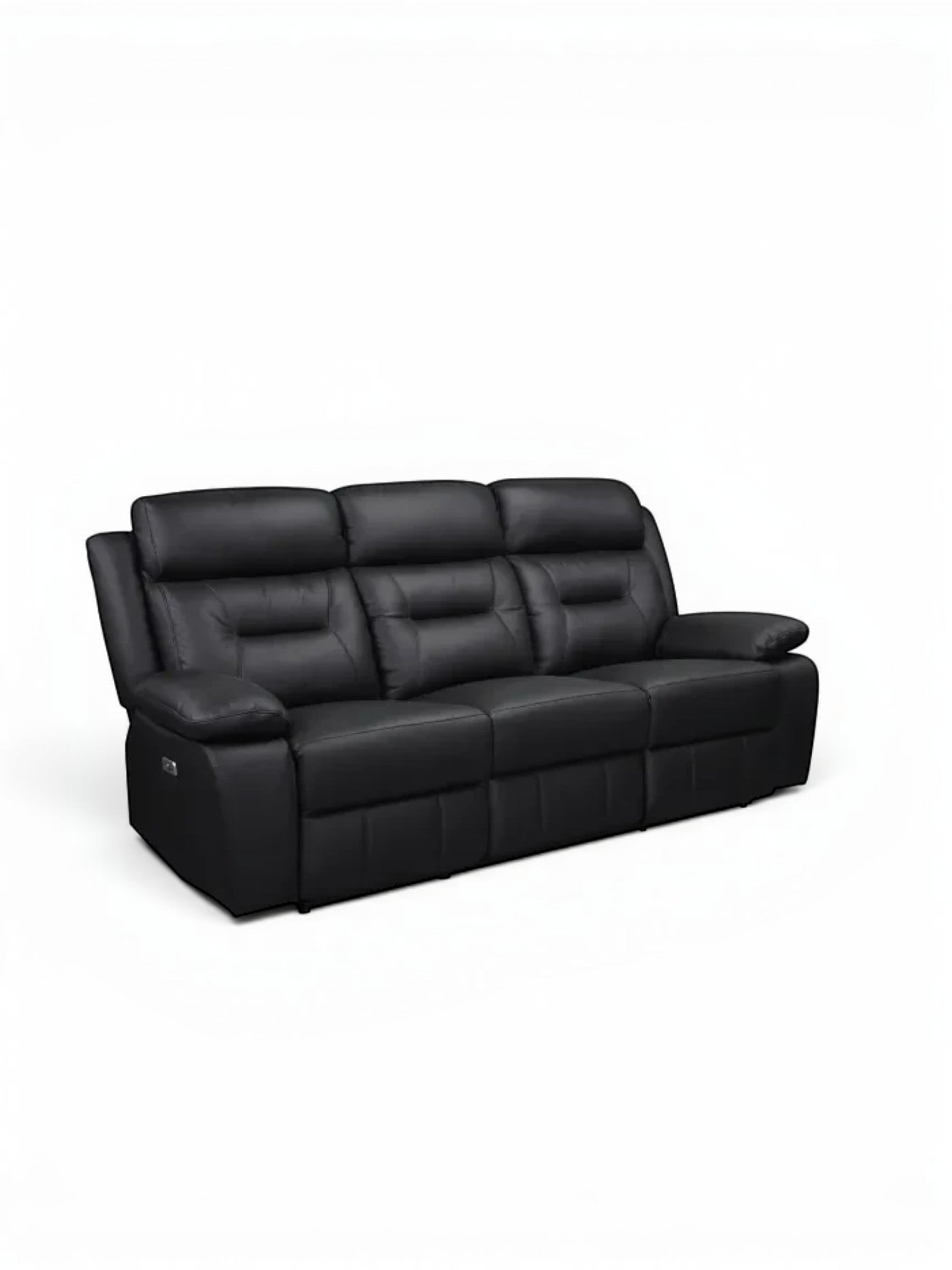 TOCO Meubles Canapé inclinable Monroe noir en cuir, 3 places, idéal pour un salon convivial.
