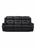 TOCO Meubles Canapé inclinable Monroe noir en cuir, 3 places, design capitonné pour un salon confortable.
