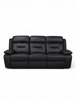 TOCO Meubles Canapé inclinable Monroe noir en cuir, 3 places, design capitonné pour un salon confortable.