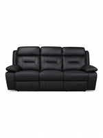 TOCO Meubles Canapé inclinable Monroe noir en cuir, 3 places, design capitonné pour un salon confortable.