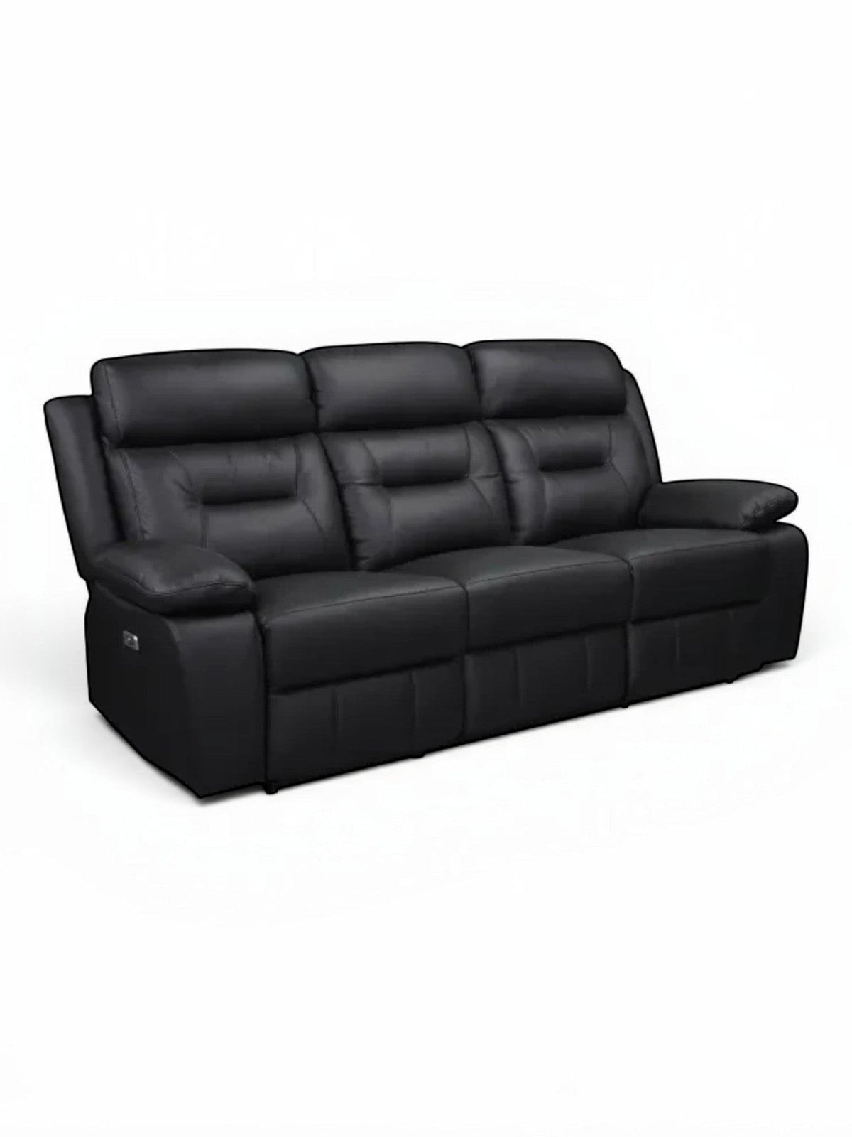 TOCO Meubles Canapé inclinable Monroe noir en cuir, 3 places, idéal pour un salon convivial.