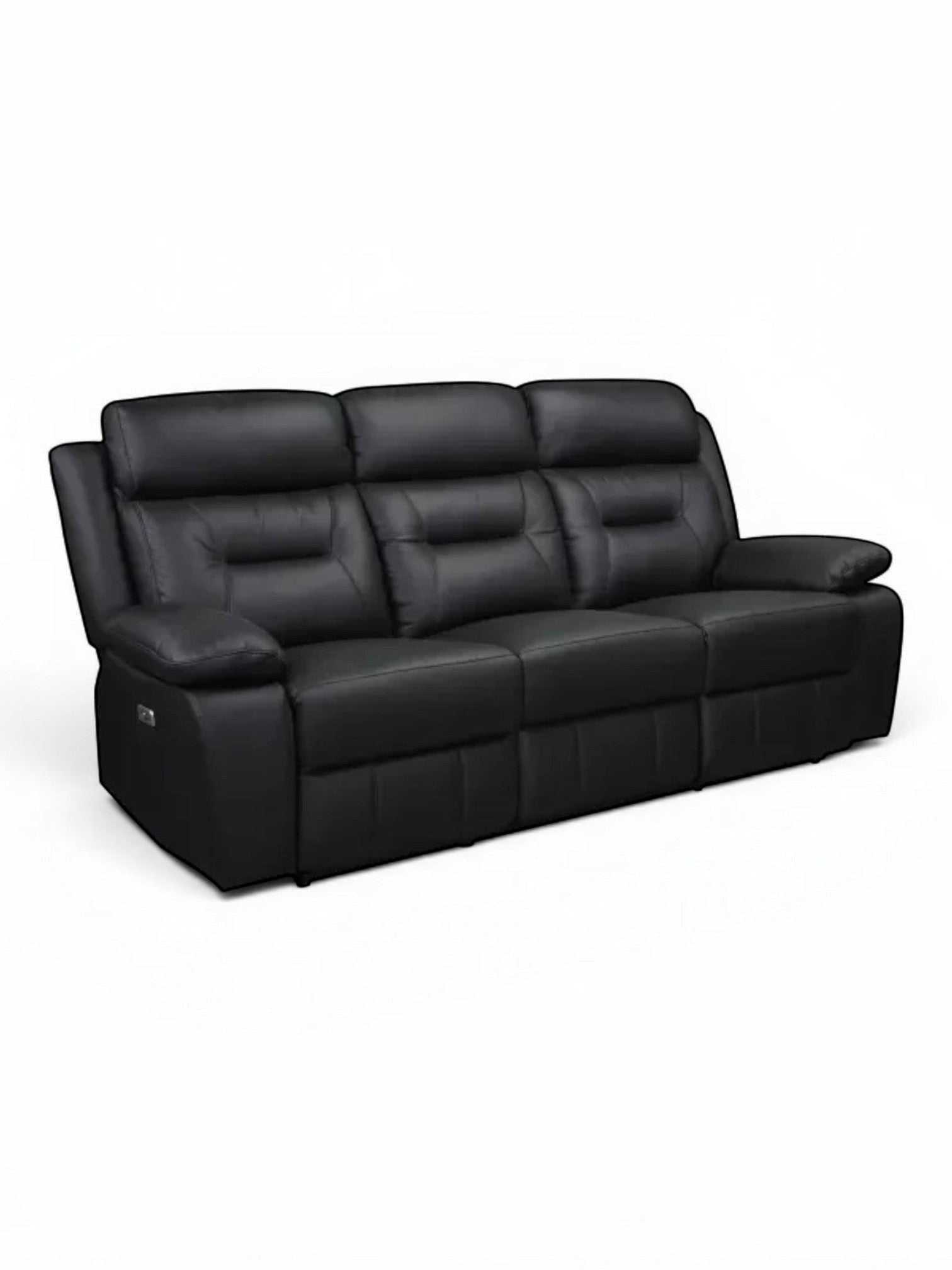 TOCO Meubles Canapé inclinable Monroe noir en cuir, 3 places, idéal pour un salon convivial.