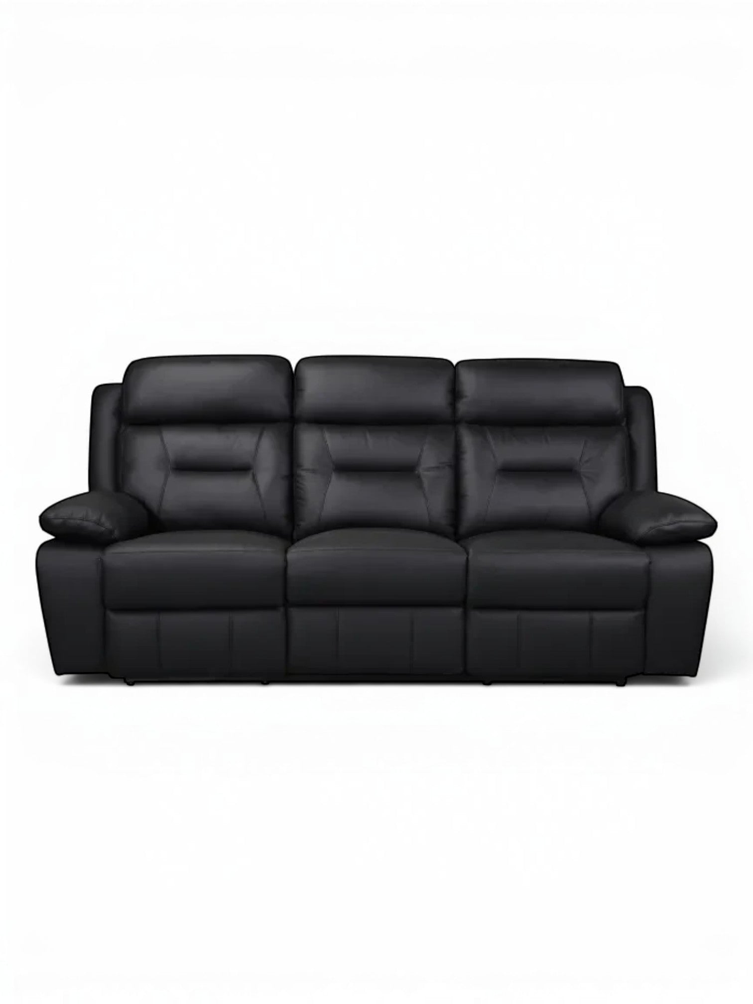 TOCO Meubles Sofa inclinable Monroe noir en cuir, 3 places, design capitonné confortable pour salon.