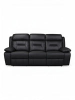 TOCO Meubles Sofa inclinable Monroe noir en cuir, 3 places, design capitonné confortable pour salon.