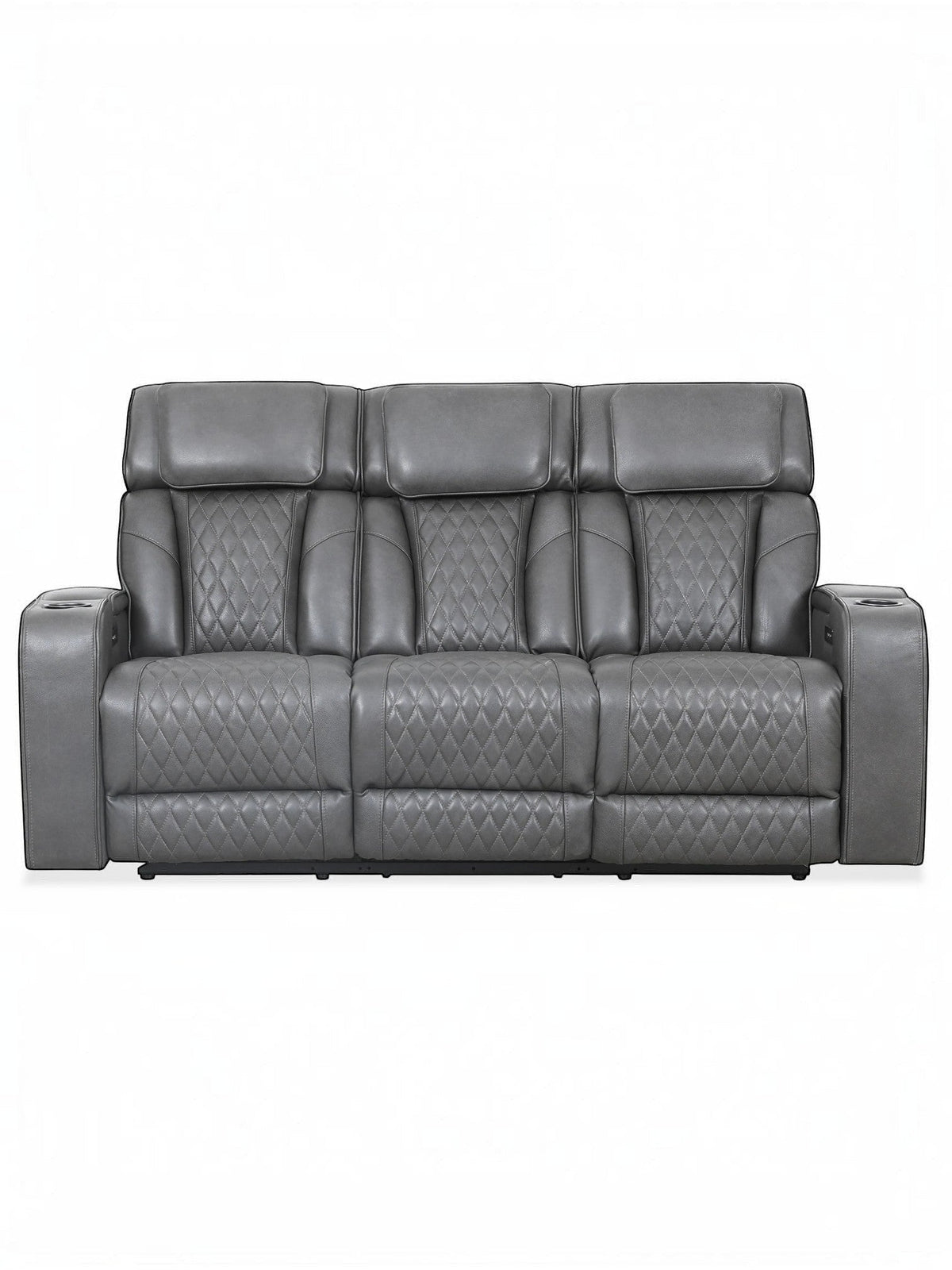 TOCO Meubles - Canapé inclinable gris matelassé Warren avec porte-gobelets intégrés, design moderne.