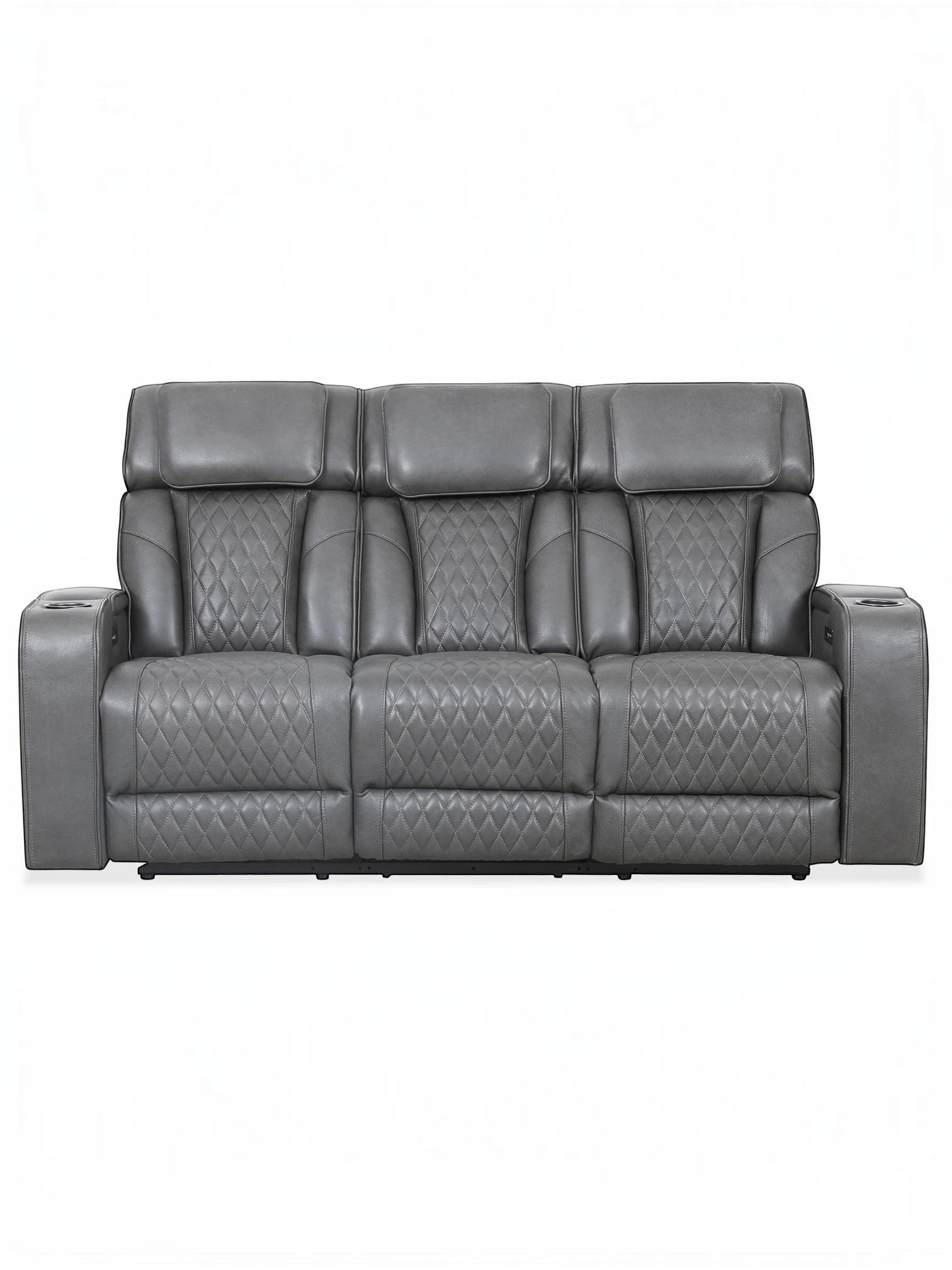 TOCO Meubles - Canapé inclinable gris matelassé Warren avec porte-gobelets intégrés, design moderne.