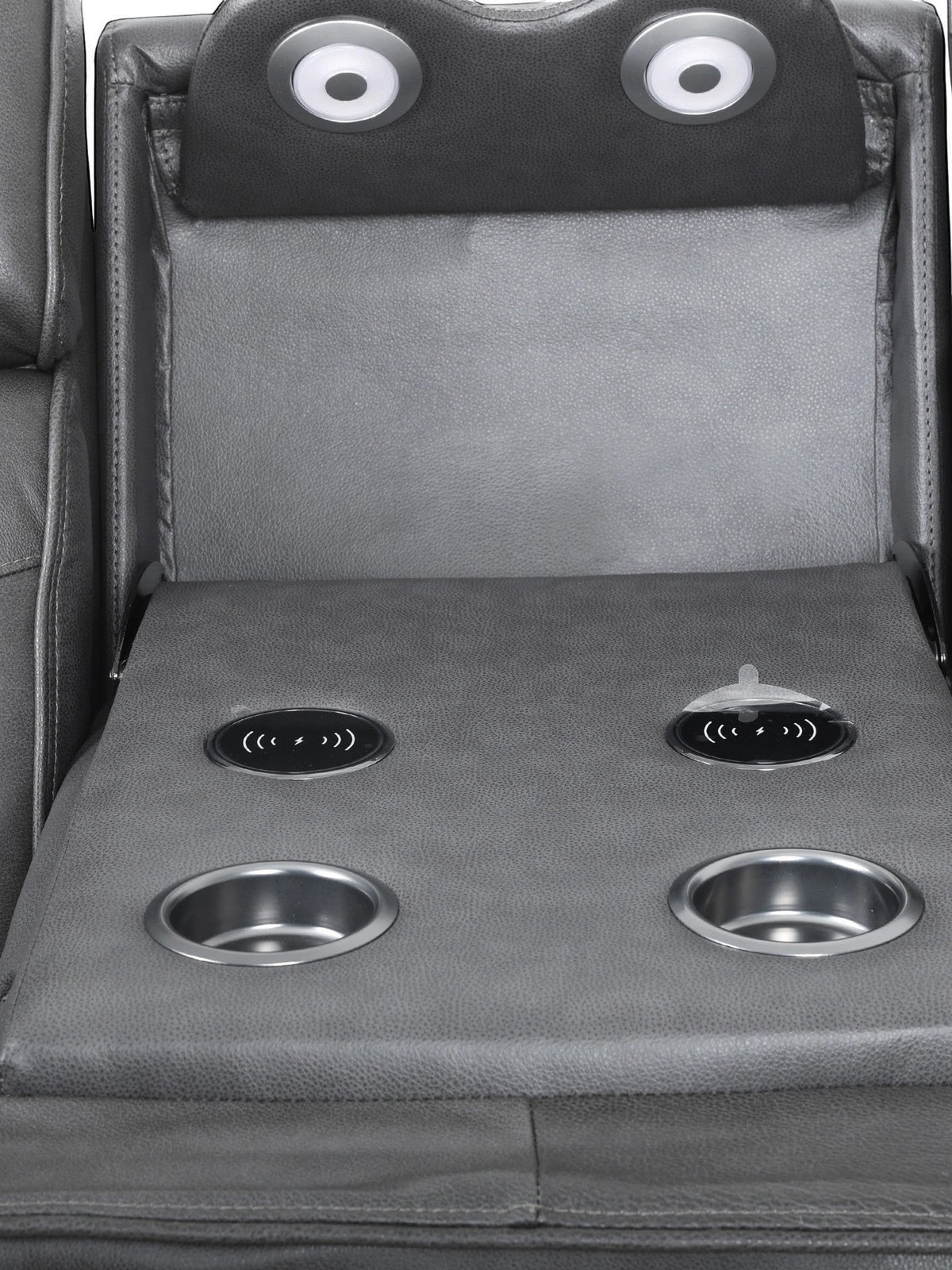 TOCO Meubles - Canapé inclinable Warren gris avec porte-gobelets et chargeurs sans fil intégrés.