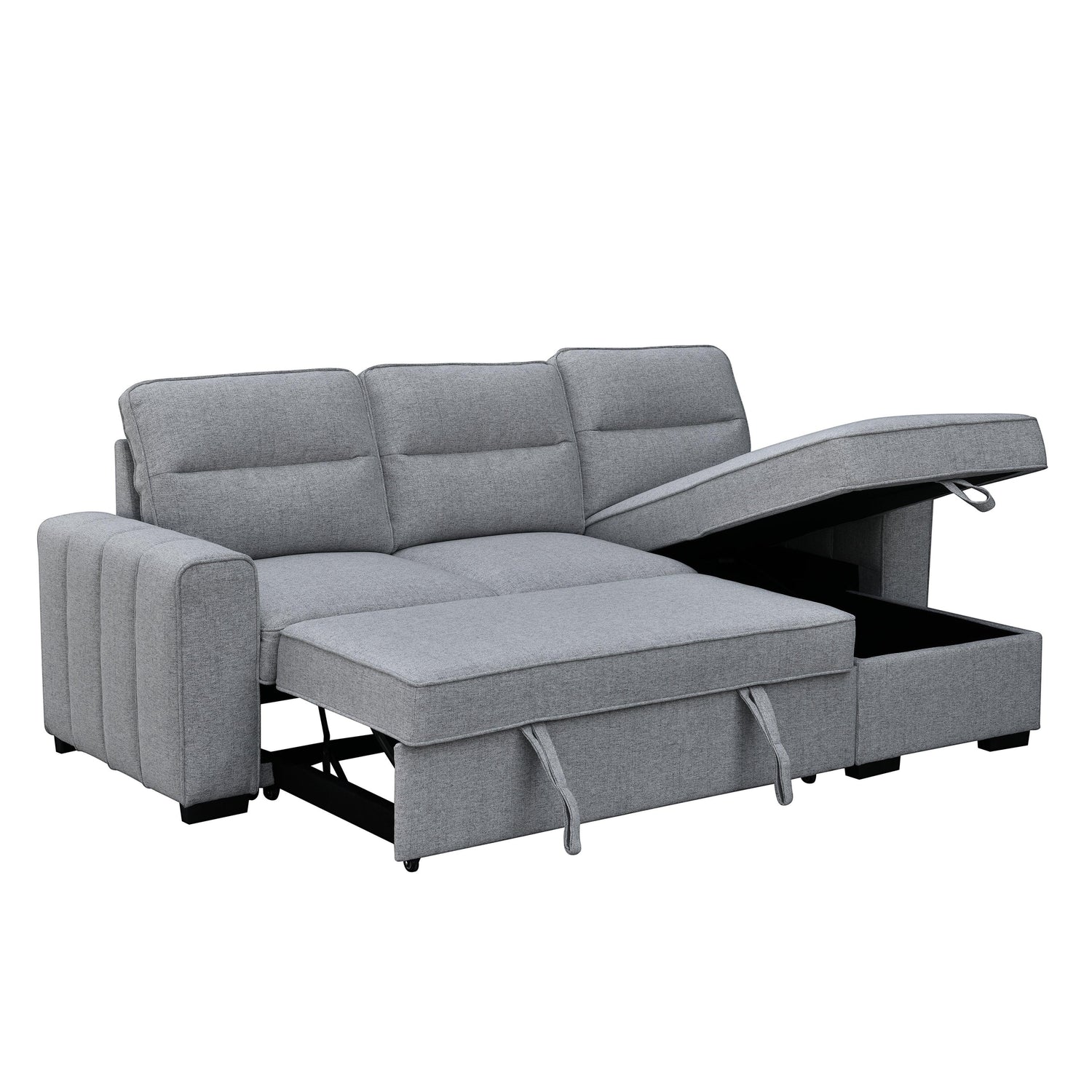 TOCO Meubles Canapé-lit Amani gris convertible avec rangement intégré, idéal pour salon et chambre d'appoint.