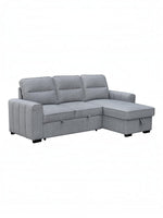 Canapé-lit Amani gris clair TOCO Meubles convertible avec méridienne et rangement intégré, idéal pour salon moderne.