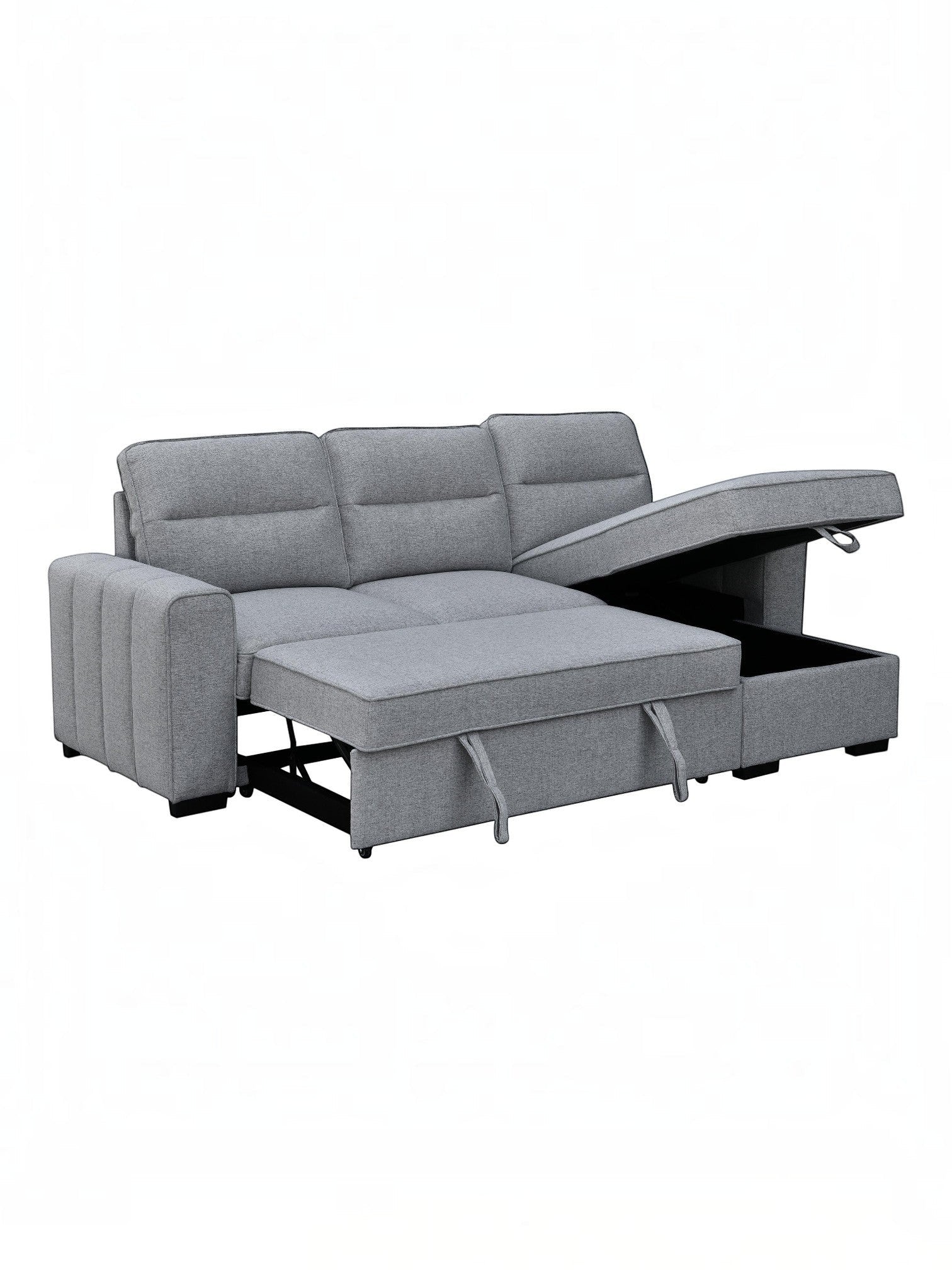 TOCO Meubles Canapé-lit Amani gris convertible avec rangement intégré, idéal pour salon et chambre d'appoint.