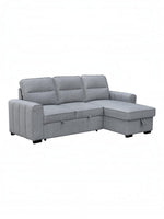 Canapé-lit Amani gris clair TOCO Meubles convertible avec méridienne et rangement intégré, idéal pour salon moderne.