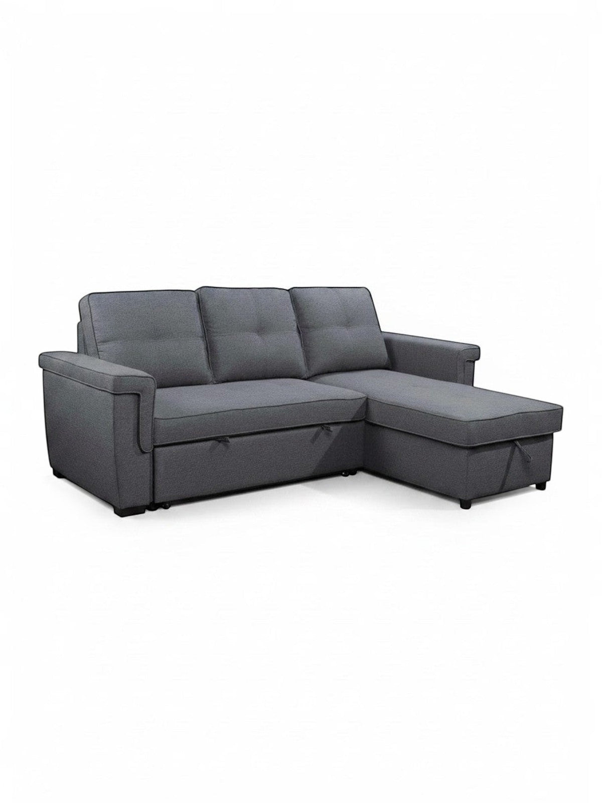 Canapé-lit d'angle gris TOCO Meubles avec méridienne et assise capitonnée pour un salon contemporain et confortable
