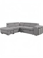 TOCO Meubles Canapé-lit d'angle gris en tissu avec repose-pieds et rangement intégré, idéal pour salon moderne.