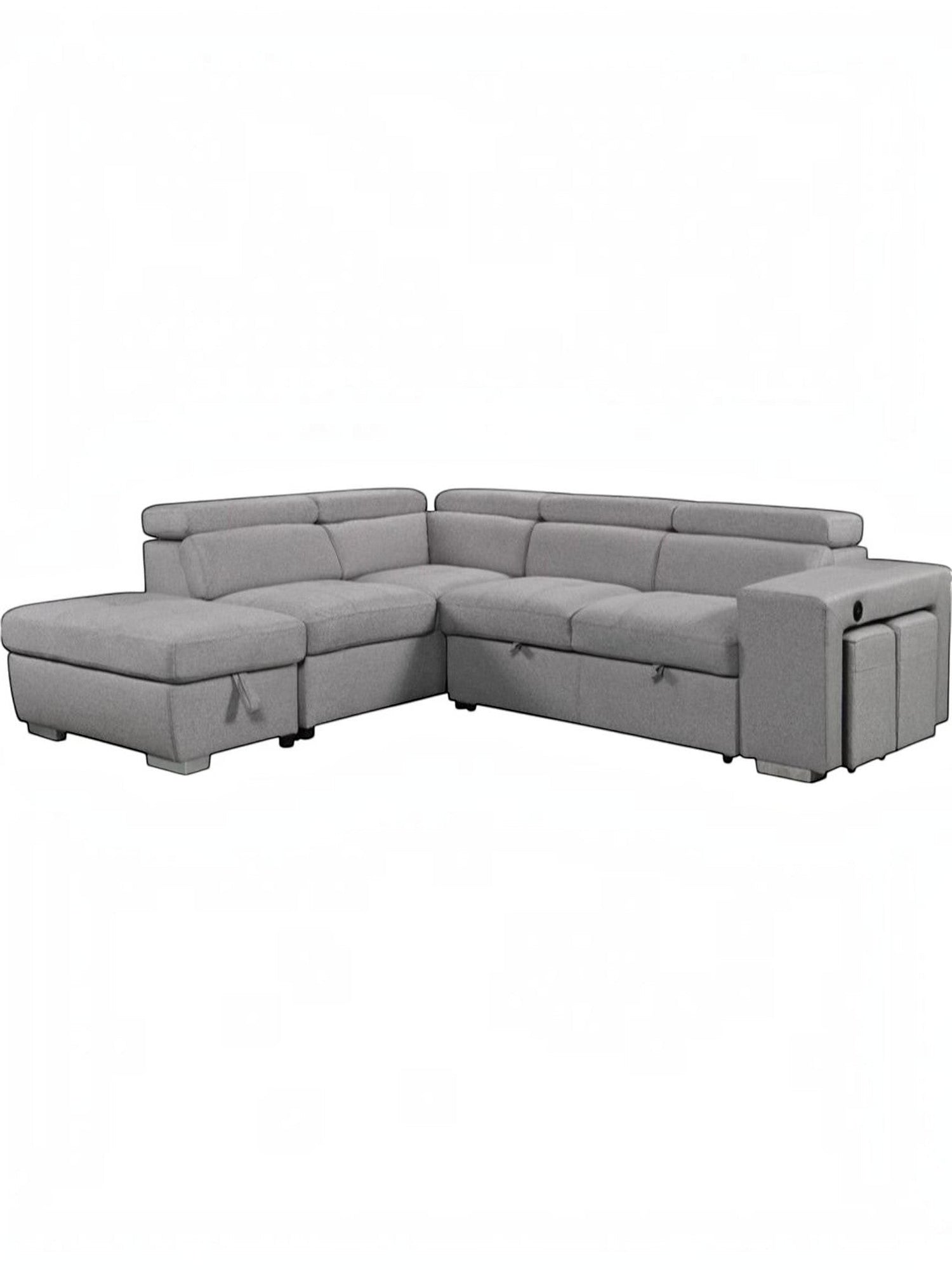 TOCO Meubles Canapé-lit d'angle gris en tissu avec repose-pieds et rangement intégré, idéal pour salon moderne.