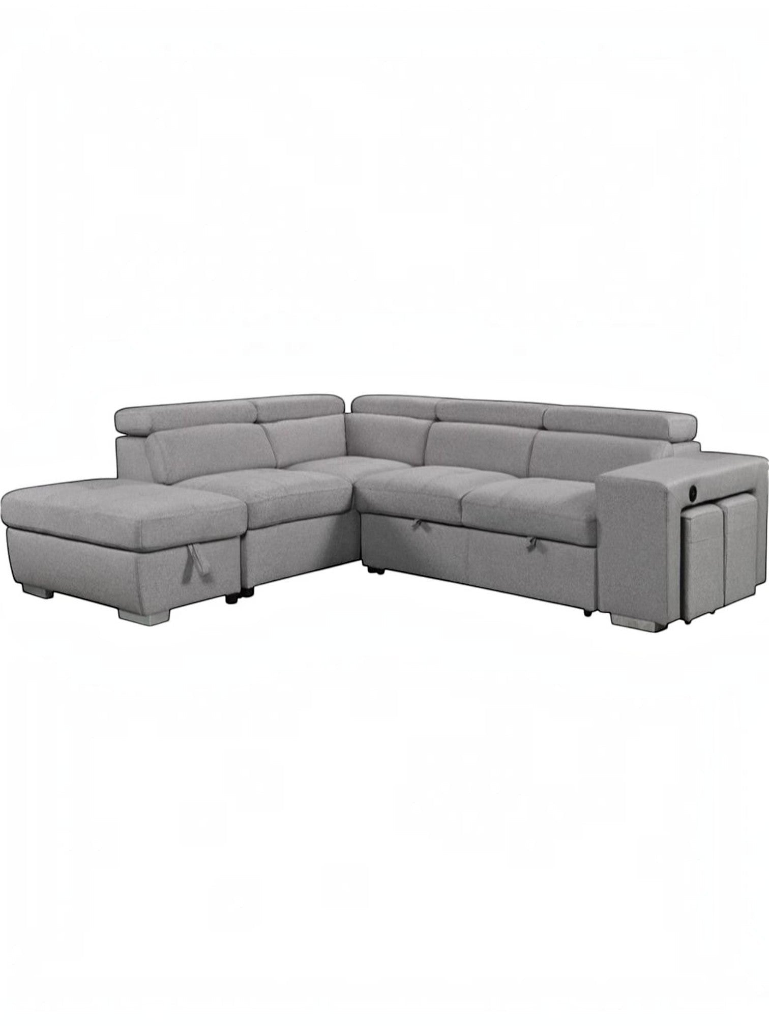 TOCO Meubles Canapé-lit d'angle gris en tissu avec repose-pieds et rangement intégré, idéal pour salon moderne.