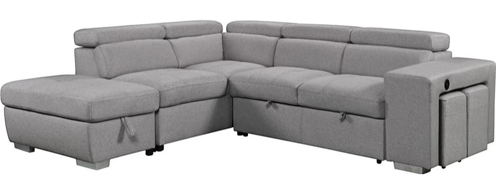TOCO Meubles Canapé-lit d'angle gris en tissu avec repose-pieds et rangement intégré, idéal pour salon moderne.