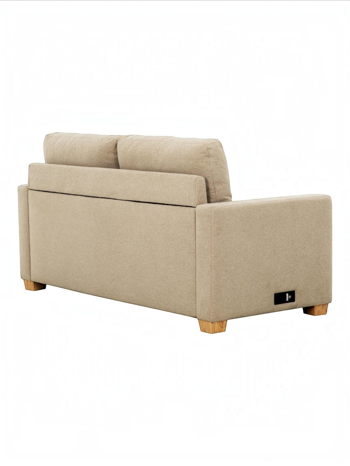 Vue arrière du canapé-lit sectionnel beige TOCO Meubles avec pieds en bois clair et port de chargement intégré