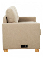Vue latérale du canapé-lit sectionnel TOCO Meubles beige avec port USB intégré et pieds en bois clair