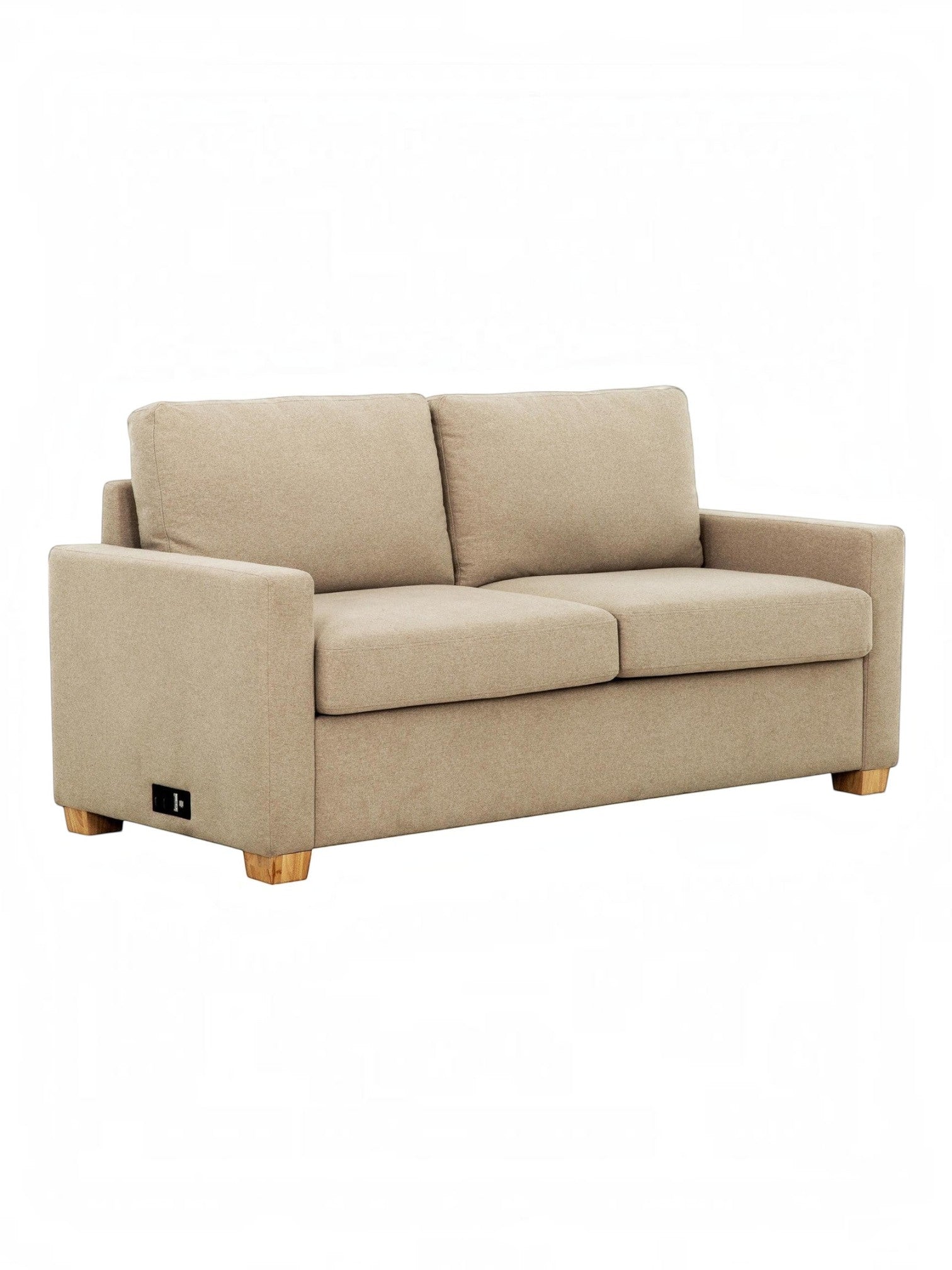 Canapé-lit convertible beige TOCO Meubles avec deux places, revêtement en tissu et pieds en bois clair