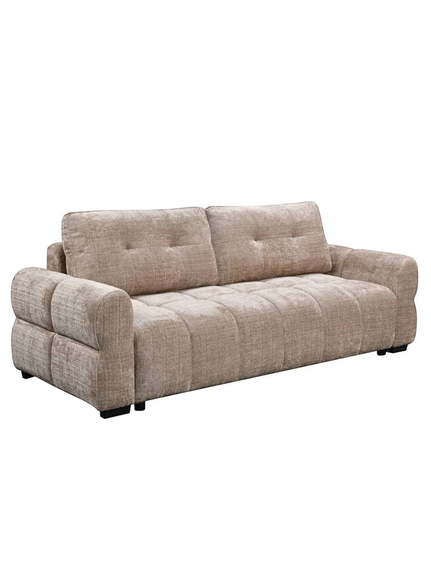 Canapé-lit Cara de TOCO Meubles en tissu beige texturé avec dossier capitonné et accoudoirs rembourrés