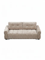 Canapé-lit Cara TOCO Meubles beige en tissu avec assise capitonnée et accoudoirs arrondis