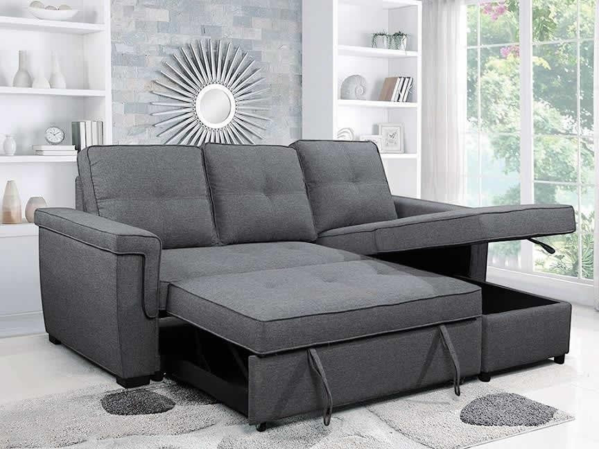 TOCO Meubles canapé-lit convertible gris foncé avec rangement intégré, idéal pour salon moderne ou décontracté.