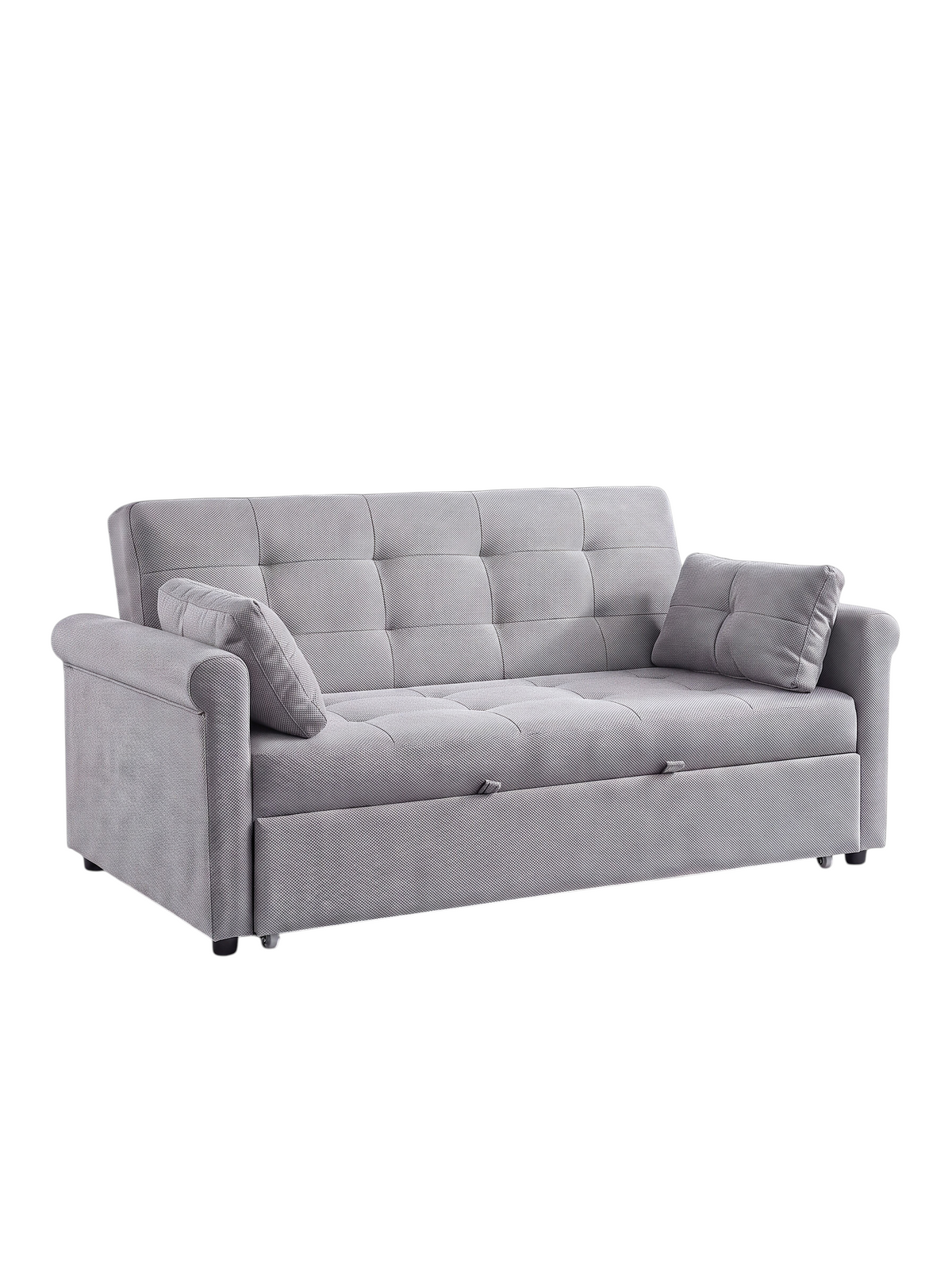 Canapé-lit convertible gris TOCO Meubles au design contemporain avec assise capitonnée et deux coussins assortis