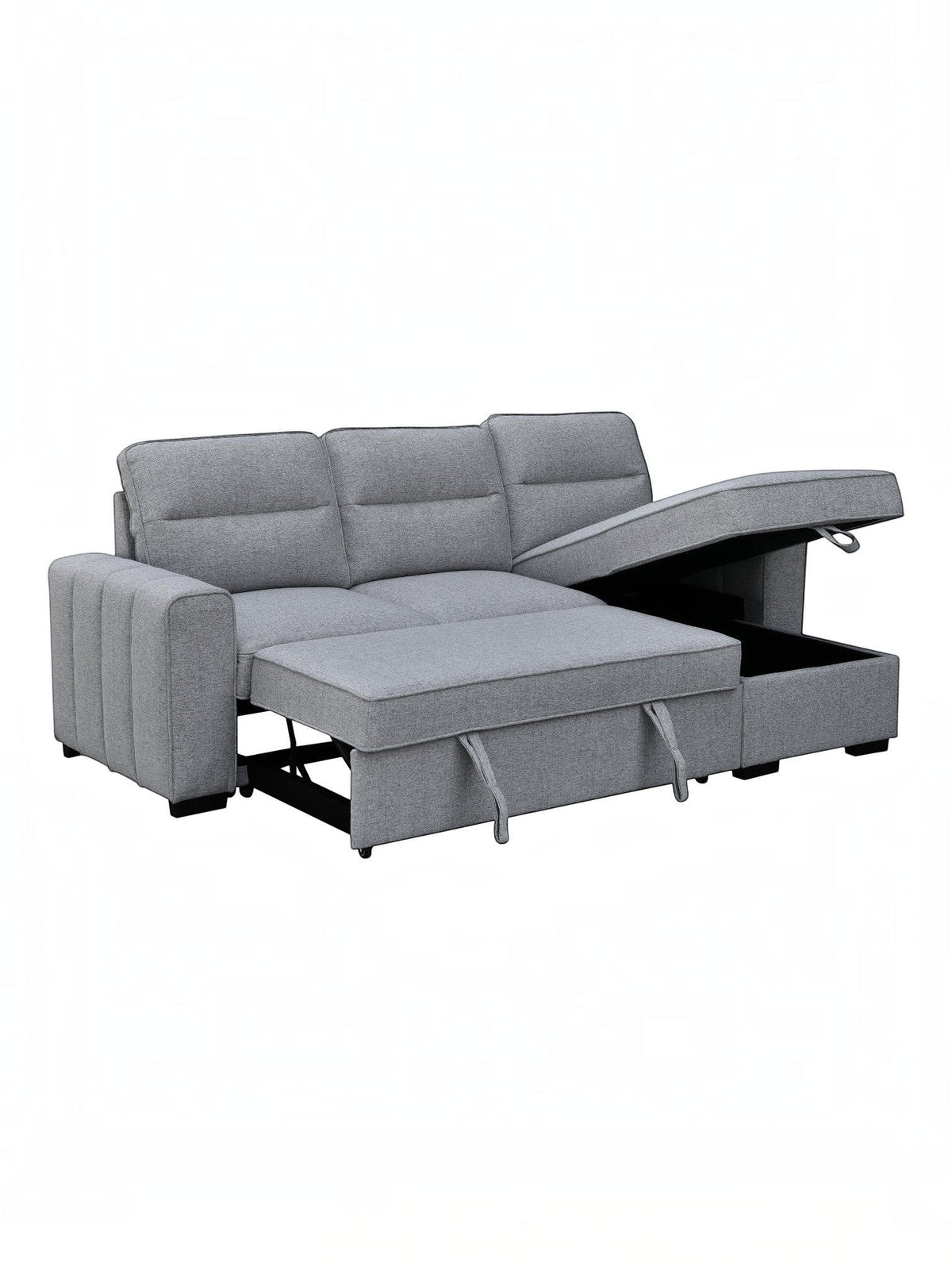Sofa-lit convertible gris Amani de TOCO Meubles avec coffre de rangement intégré et assise dépliée