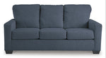 TOCO Meubles Canapé-lit Jabari 3 places bleu marine en tissu texturé, assise et dossiers confortables, pieds carrés discrets.