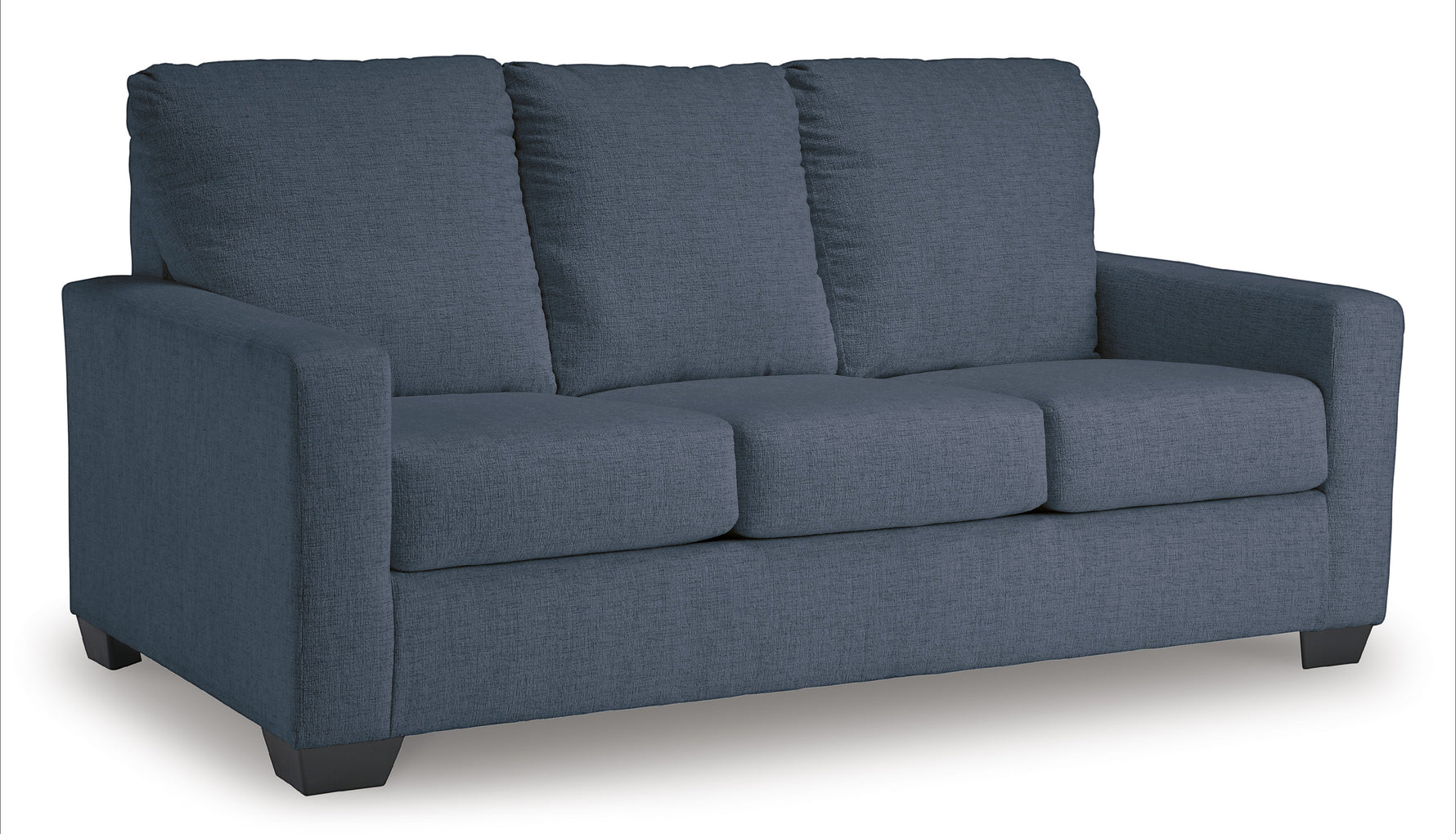 TOCO Meubles Canapé-lit Jabari 3 places bleu marine en tissu texturé avec coussins moelleux et pieds carrés discrets.