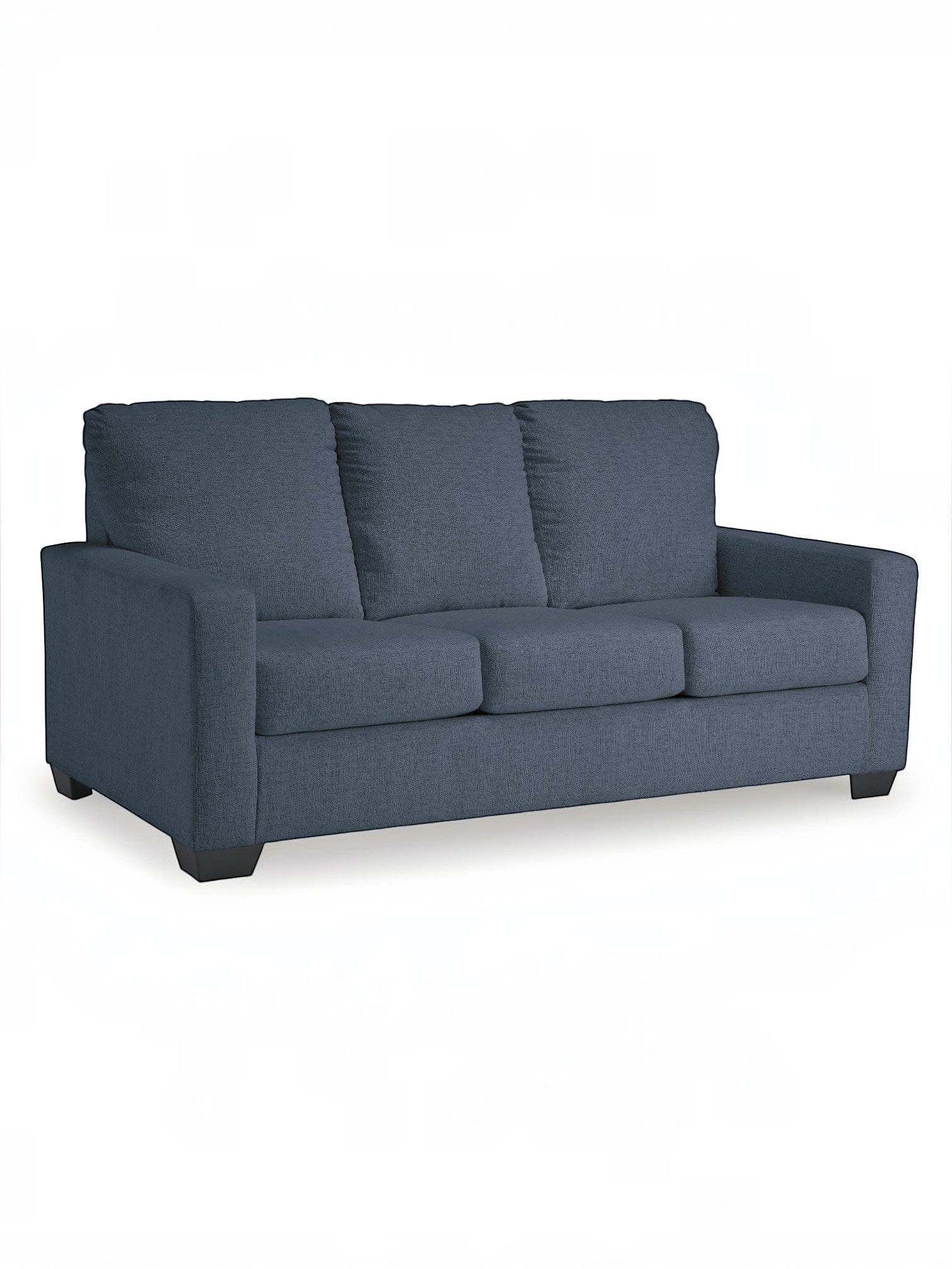 TOCO Meubles Canapé-lit Jabari 3 places bleu marine en tissu texturé avec coussins moelleux et pieds carrés discrets.