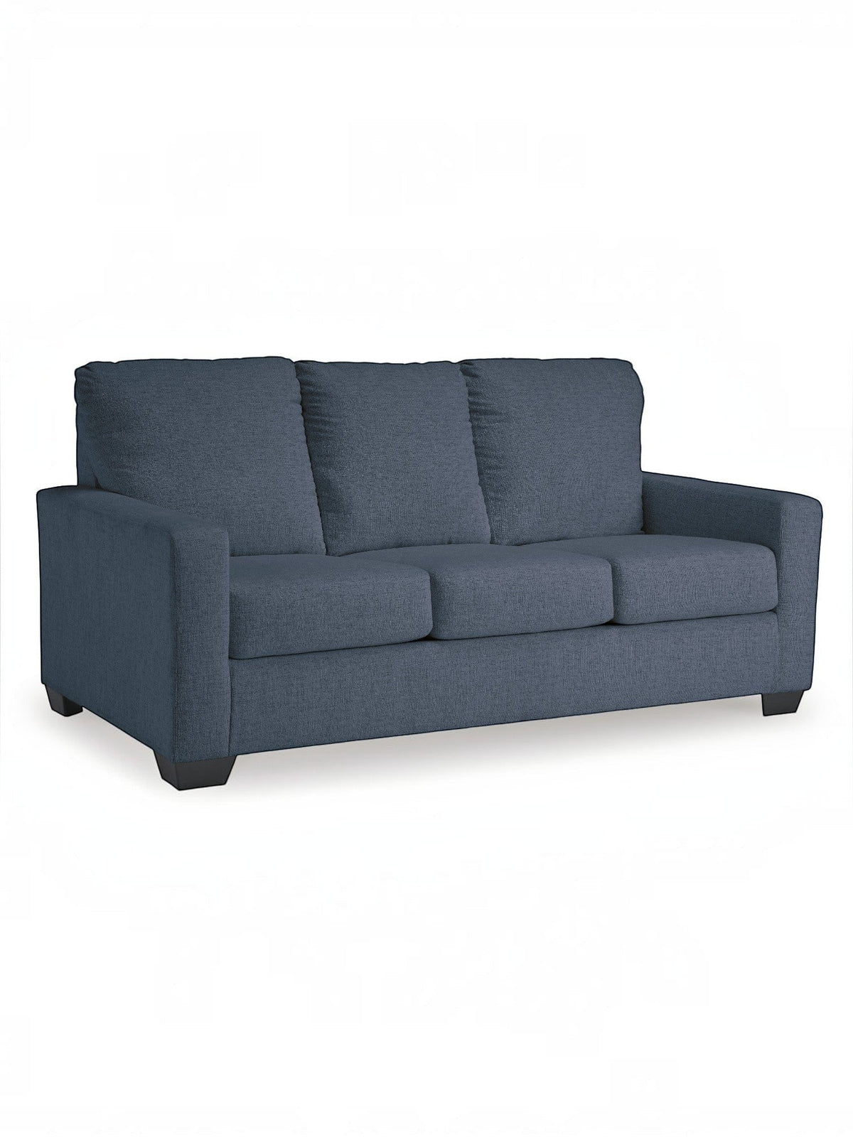 TOCO Meubles Canapé-lit Jabari 3 places bleu marine en tissu texturé avec coussins moelleux et pieds carrés discrets.