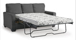 TOCO Meubles Canapé-lit Jabari 3 places gris foncé, convertible en lit avec matelas à motifs floraux noirs et blancs.
