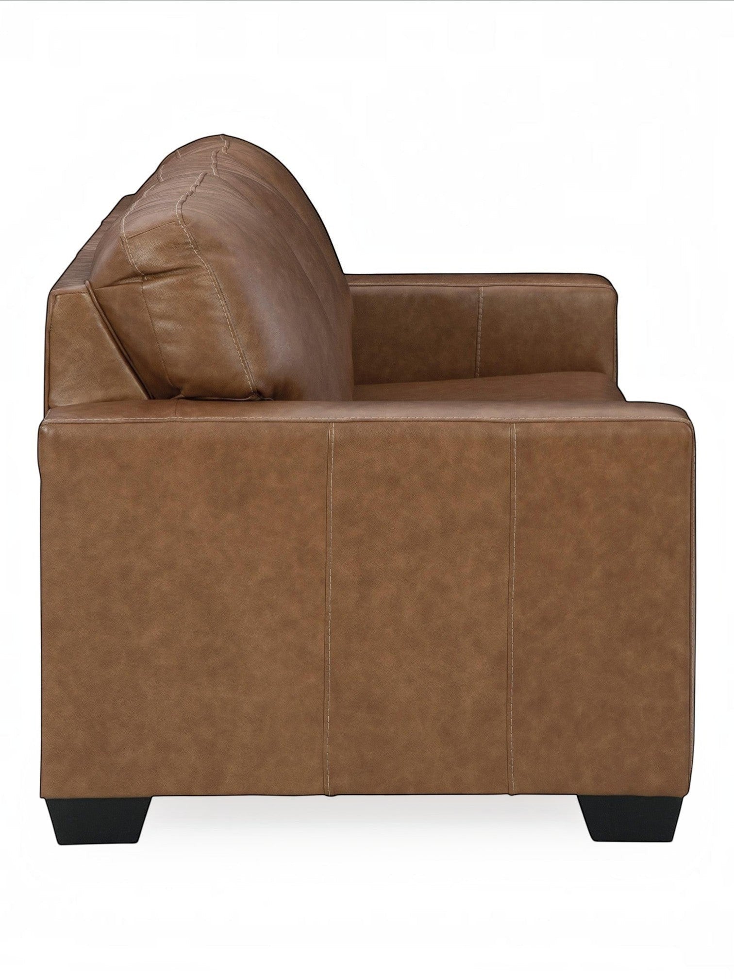 Canapé-lit Jelani en cuir brun de TOCO Meubles, design moderne avec coussin moelleux et coutures apparentes.