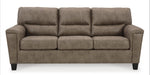 Canapé-lit Kairo TOCO Meubles aspect cuir marron, 3 places, coutures contrastantes, pieds noirs.
