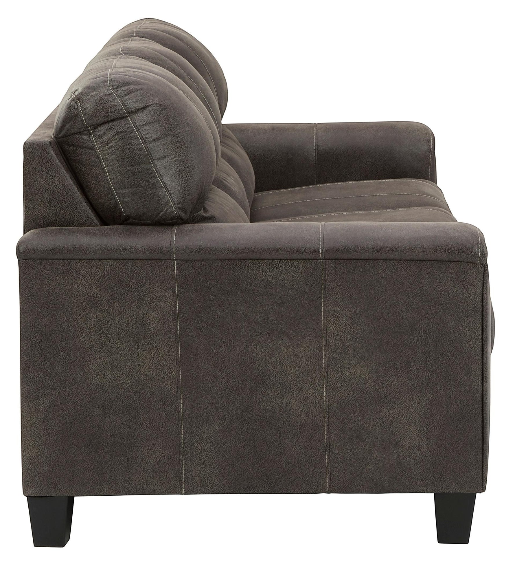 TOCO Meubles Canapé-lit Kairo aspect cuir marron foncé avec surpiqûres blanches et coussins moelleux.