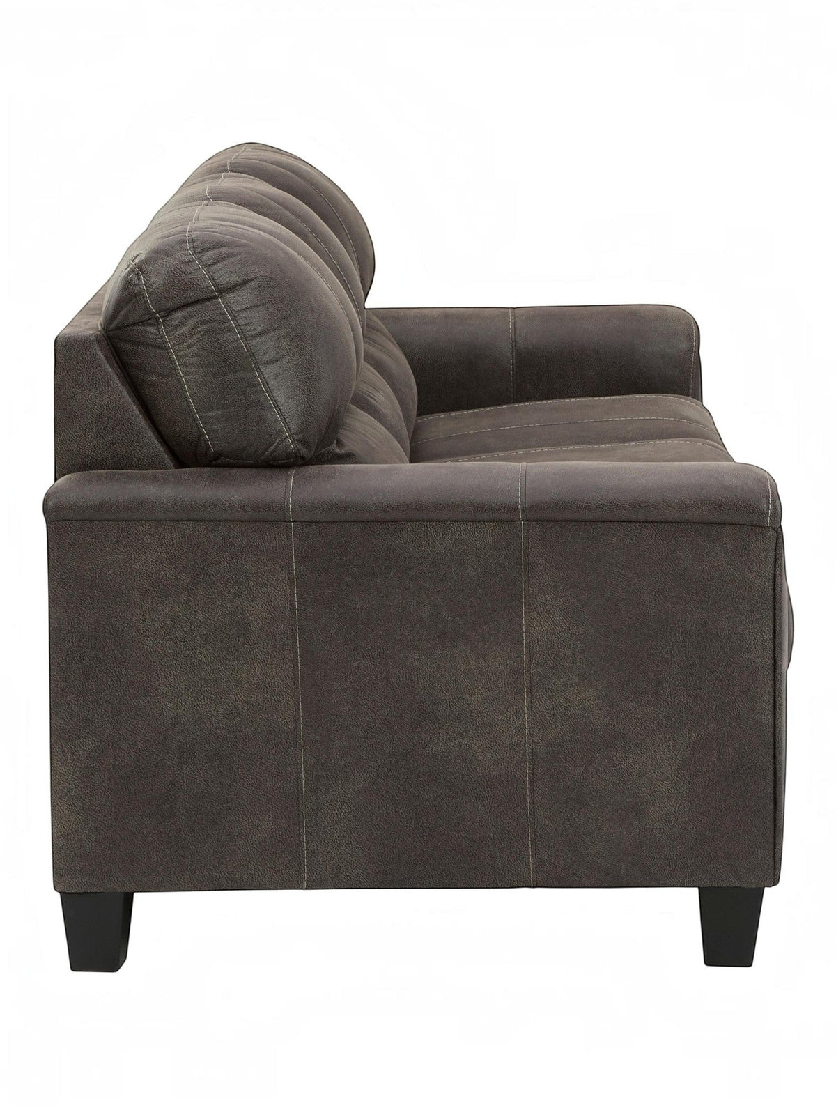 TOCO Meubles Canapé-lit Kairo aspect cuir marron foncé avec surpiqûres blanches et coussins moelleux.