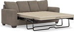 TOCO Meubles Canapé-lit Kaya gris taupe en tissu, matelas beige déplié, design contemporain.