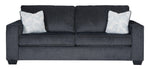 TOCO Meubles Canapé-lit Marcel gris foncé avec coussins décoratifs blancs et bleus à motif feuille