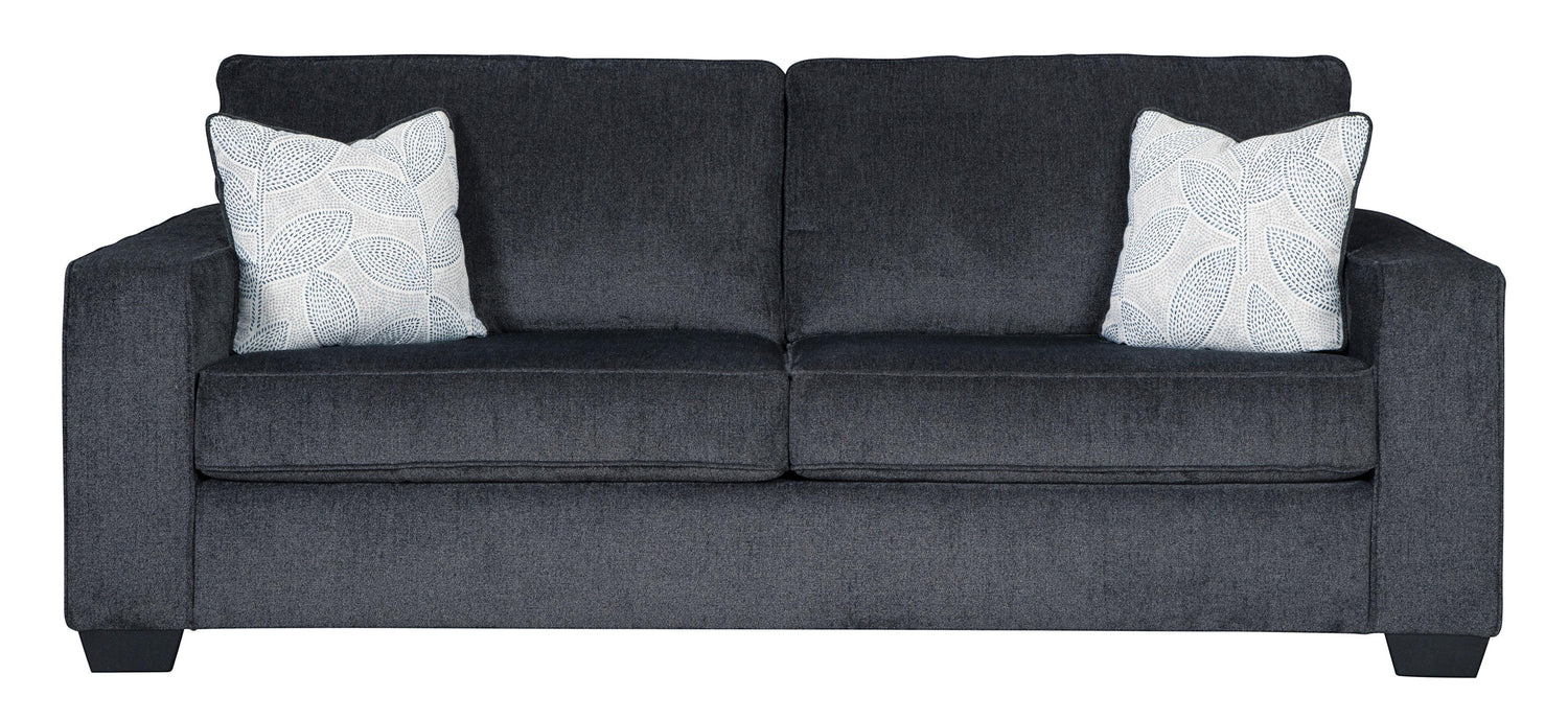 TOCO Meubles Canapé-lit Marcel gris foncé avec coussins décoratifs blancs et bleus à motif feuille