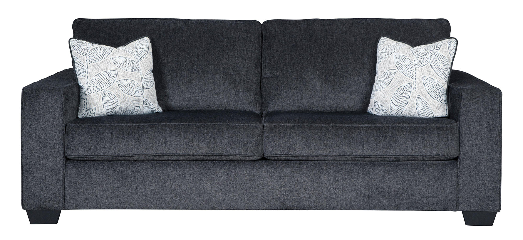 TOCO Meubles Canapé-lit Marcel gris foncé avec coussins décoratifs blancs et bleus à motif feuille