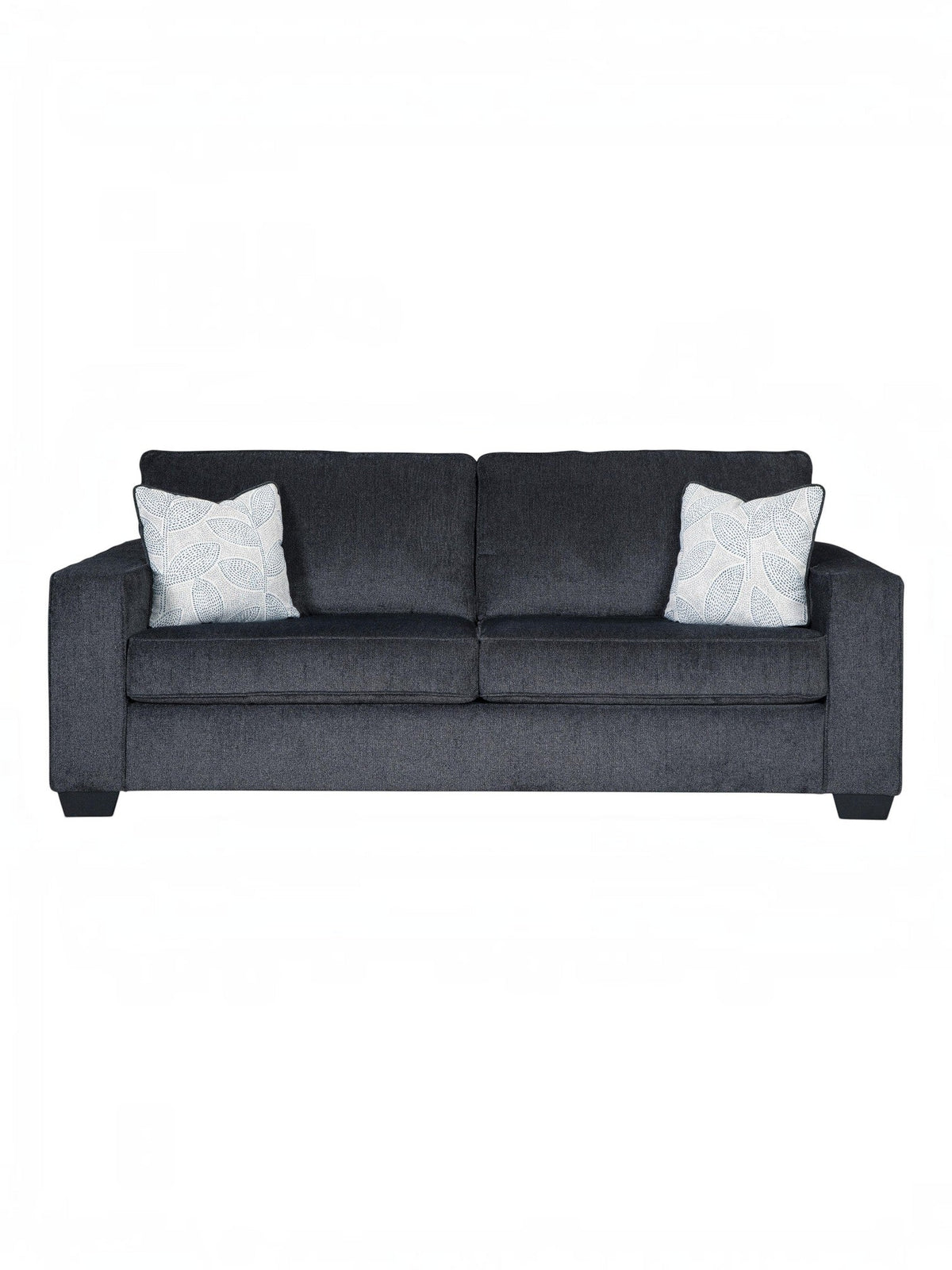 TOCO Meubles Canapé-lit Marcel gris foncé avec coussins décoratifs blancs et bleus à motif feuille
