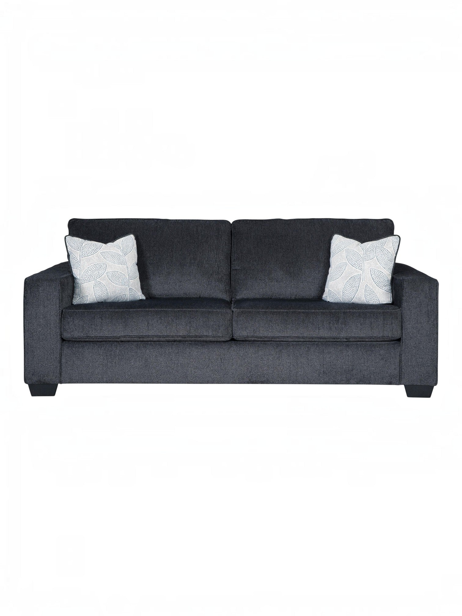 TOCO Meubles Canapé-lit Marcel gris foncé avec coussins décoratifs blancs et bleus à motif feuille