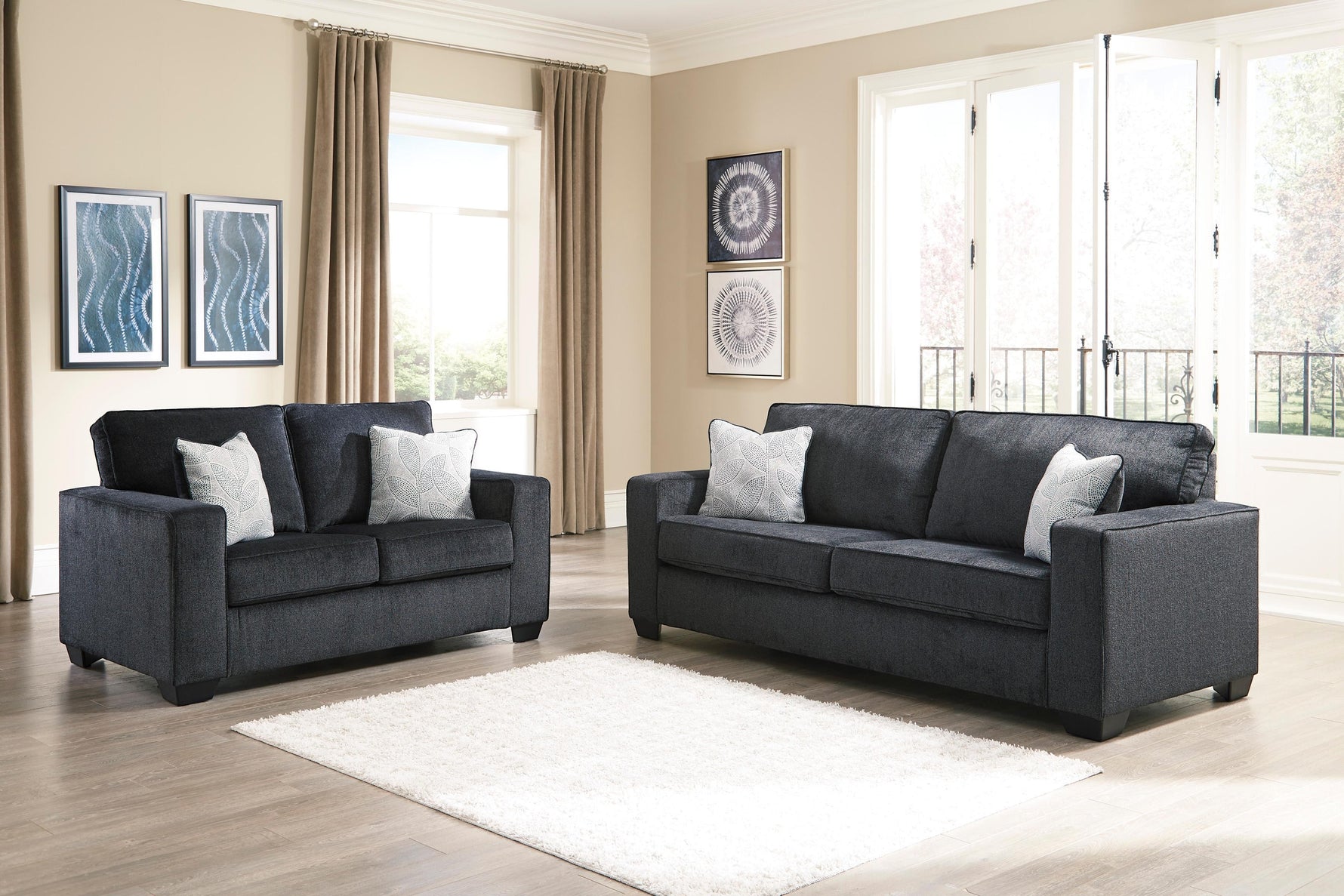 TOCO Meubles Sofa-lit Marcel gris foncé en tissu, 2 places, avec coussins décoratifs blancs