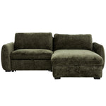 TOCO Meubles Canapé-lit Morgan sectionnel vert foncé en tissu texturé avec rangement intégré et lit escamotable.